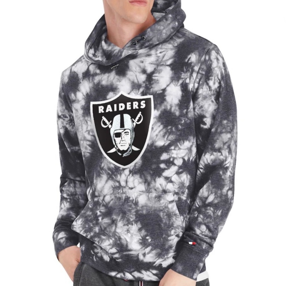 Rare Las Vegas Raiders Tommy Hilfiger Colab Hoodie Mens Large Tie Dye Fleece NFL